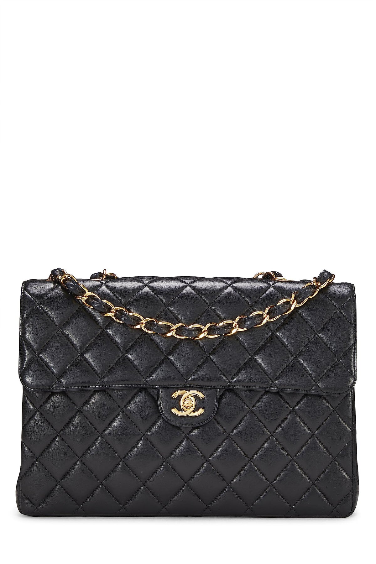 Chanel,  Black Quilted Lambskin Half Flap Jumbo, Black