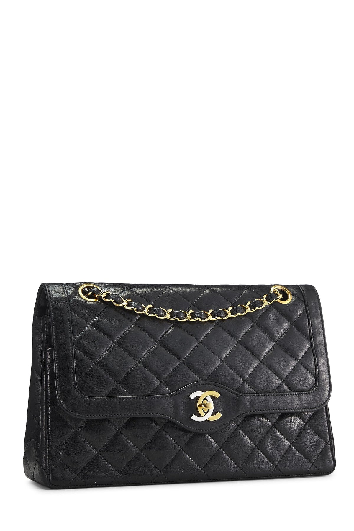 Chanel,  Black Quilted Lambskin Paris Limited Double Flap Medium, Black