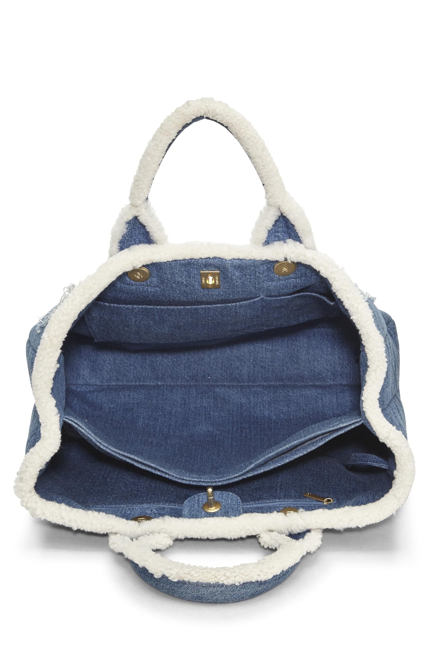 Chanel,  Paris-Egypt Blue Denim & Shearling Hieroglyph Shopping Tote, Blue