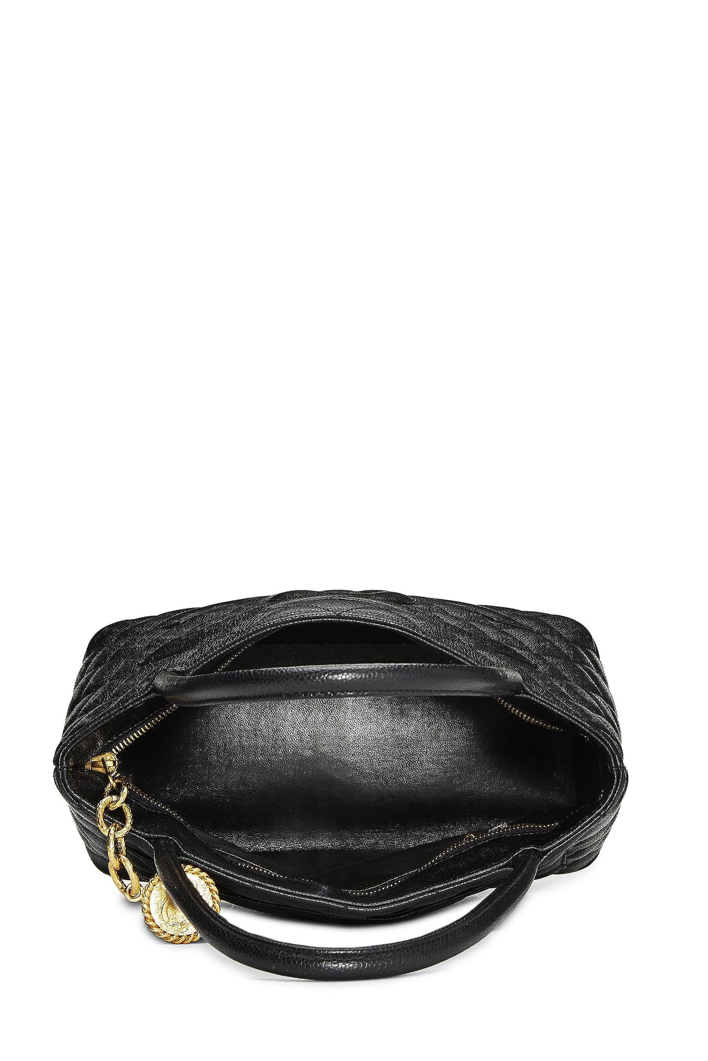 Chanel,  Black Quilted Caviar Medallion Tote, Black