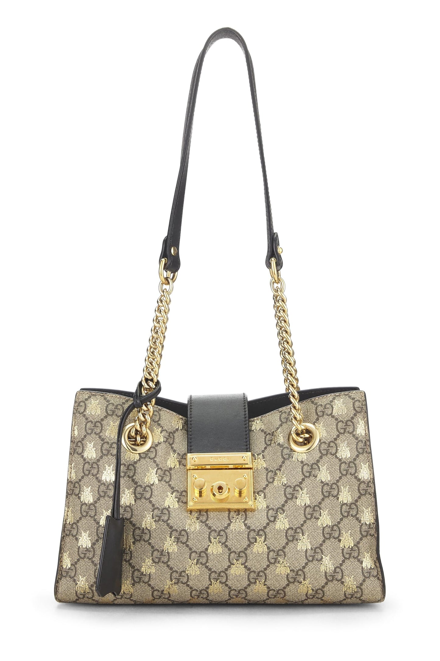 Gucci, Black GG Supreme Bee Padlock Tote Small, Black