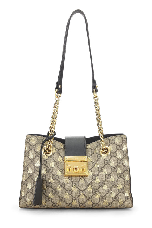 Gucci, Black GG Supreme Bee Padlock Tote Small, Black