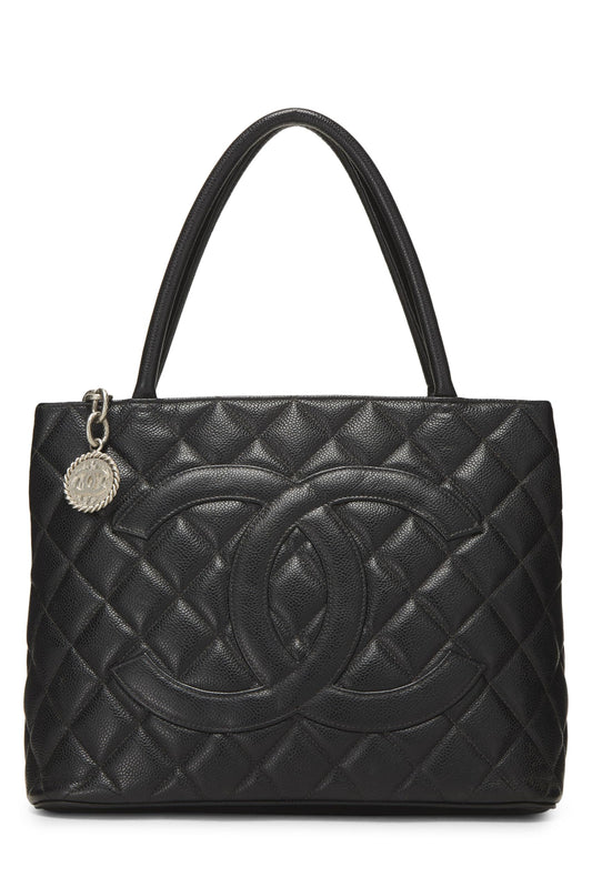Chanel,  Black Quilted Caviar Medallion Tote, Black