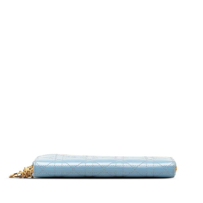Dior Lady Round Fashner Long Wallet Light Blue Emblem  Dior