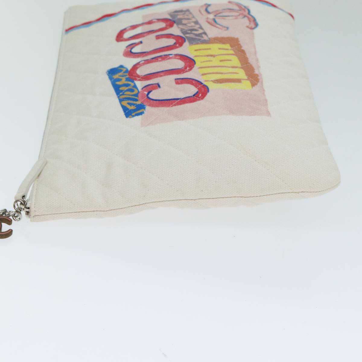 Top Quality Chanel Matelasse Clutch Bag Canvas Ivory CC Auth 82075