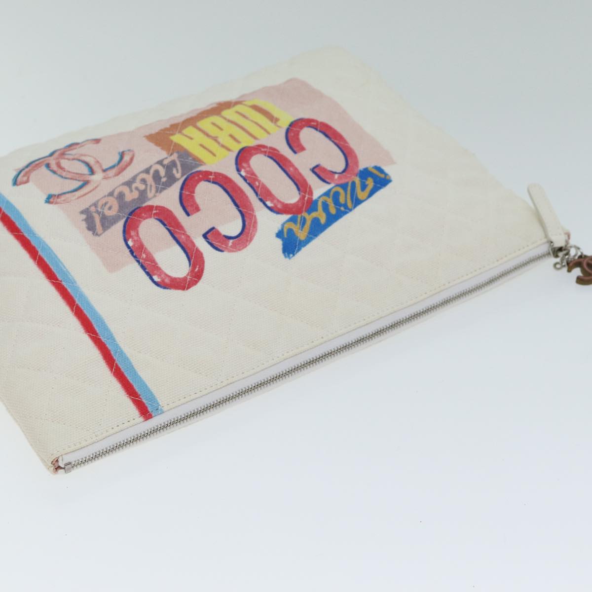 Top Quality Chanel Matelasse Clutch Bag Canvas Ivory CC Auth 82075