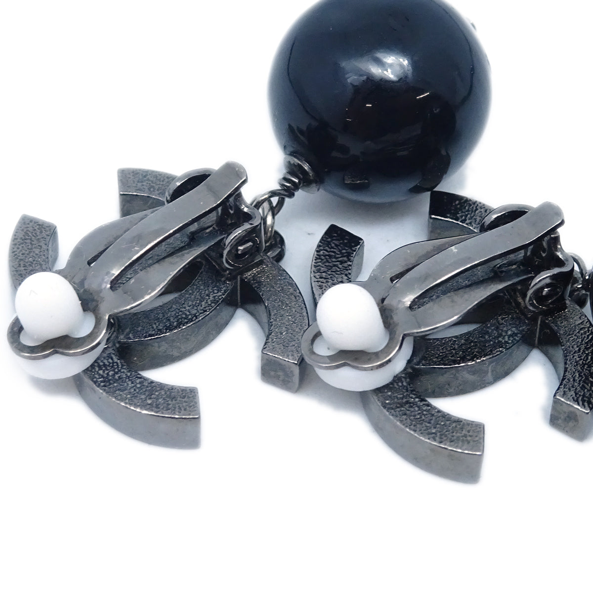 Chanel Dangle Earrings Clip-On Black 10C