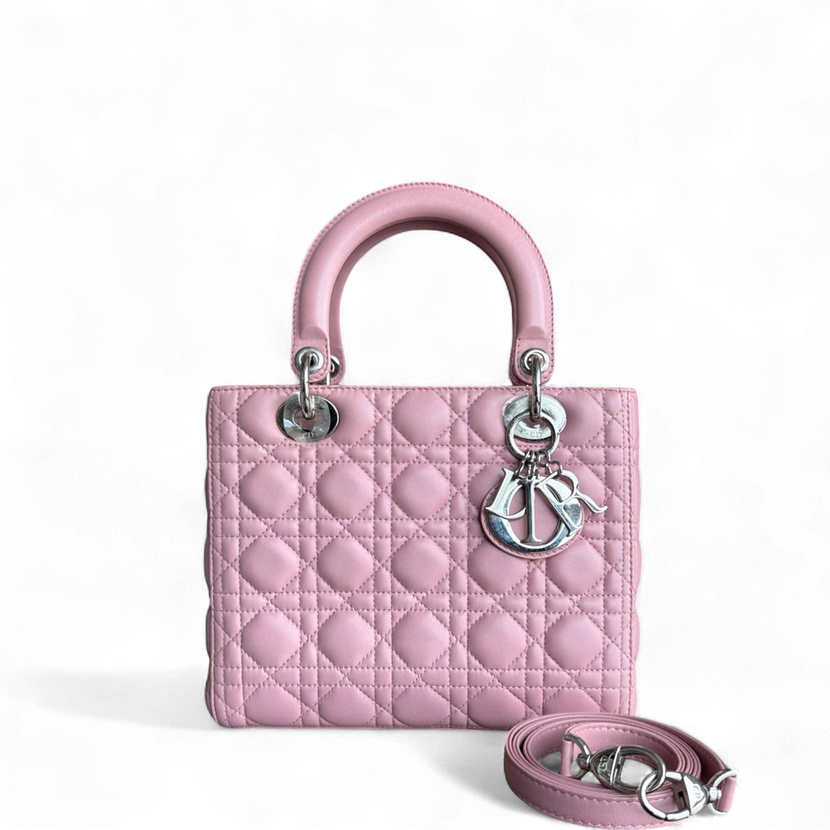 Dior Lady Medium - Cannage Lambskin Pink Silver Hardware