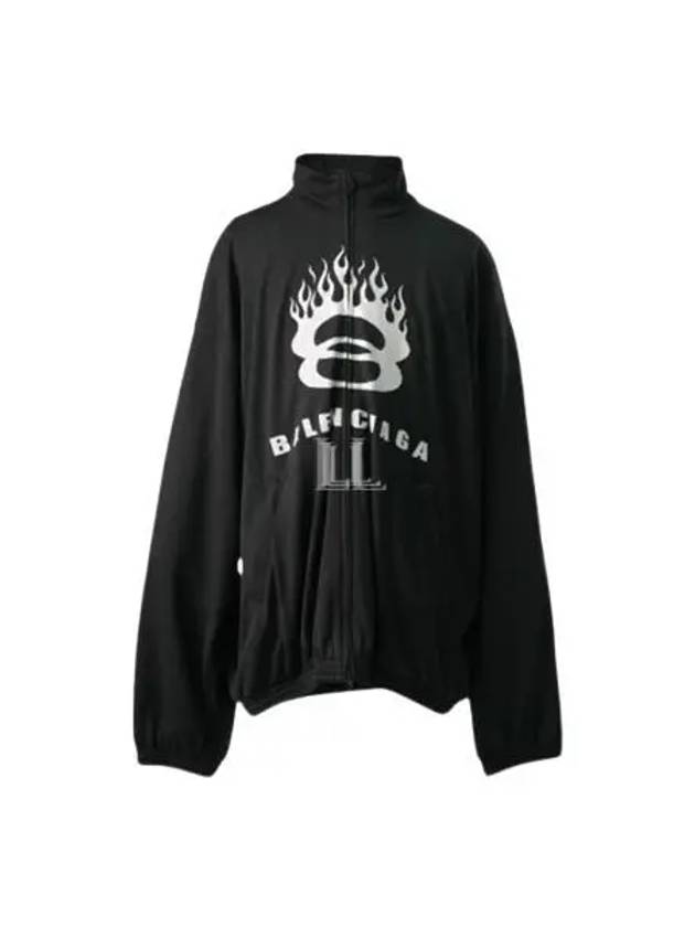 Luxury Balenciaga  Flame Print Zip-Up Jacket Black