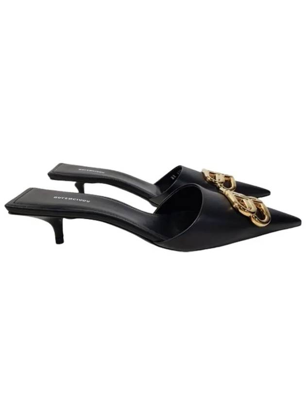 Luxury Balenciaga  Gold BB Logo Mule Heel Black