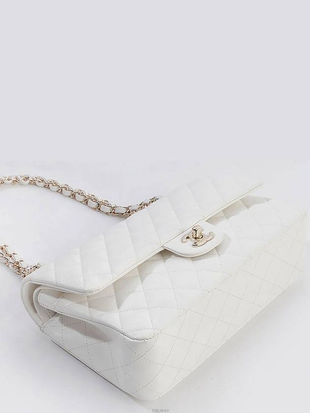 Classic Medium White Champagne Gold Caviar 74047 Chanel