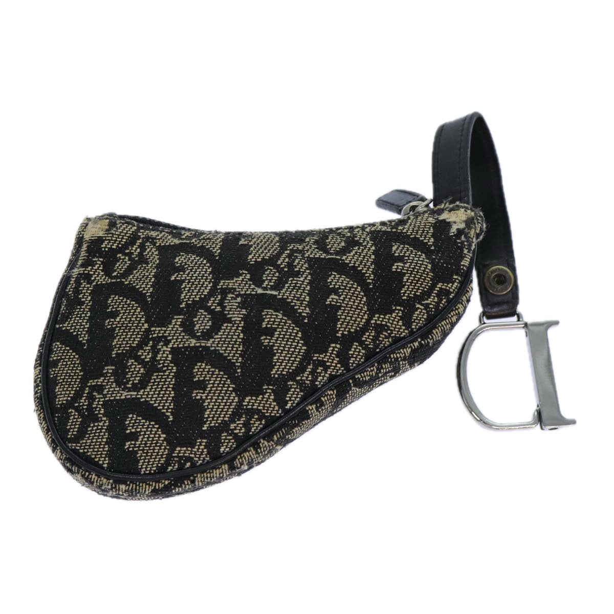 CHRISTIAN DIOR Trotter Canvas Saddle Coin Purse Black Auth 82486