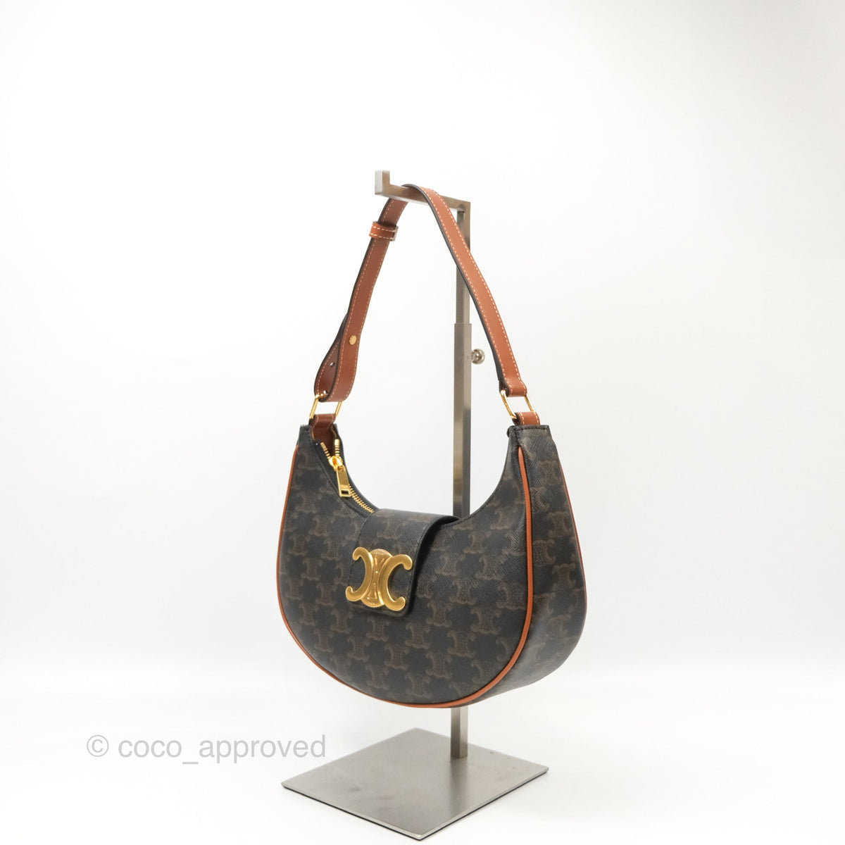 Celine Medium Ava Triomphe Bag Triomphe Canvas Tan Calfskin