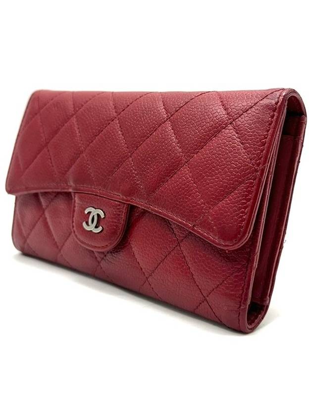 Classic caviar silver flap long wallet Chanel