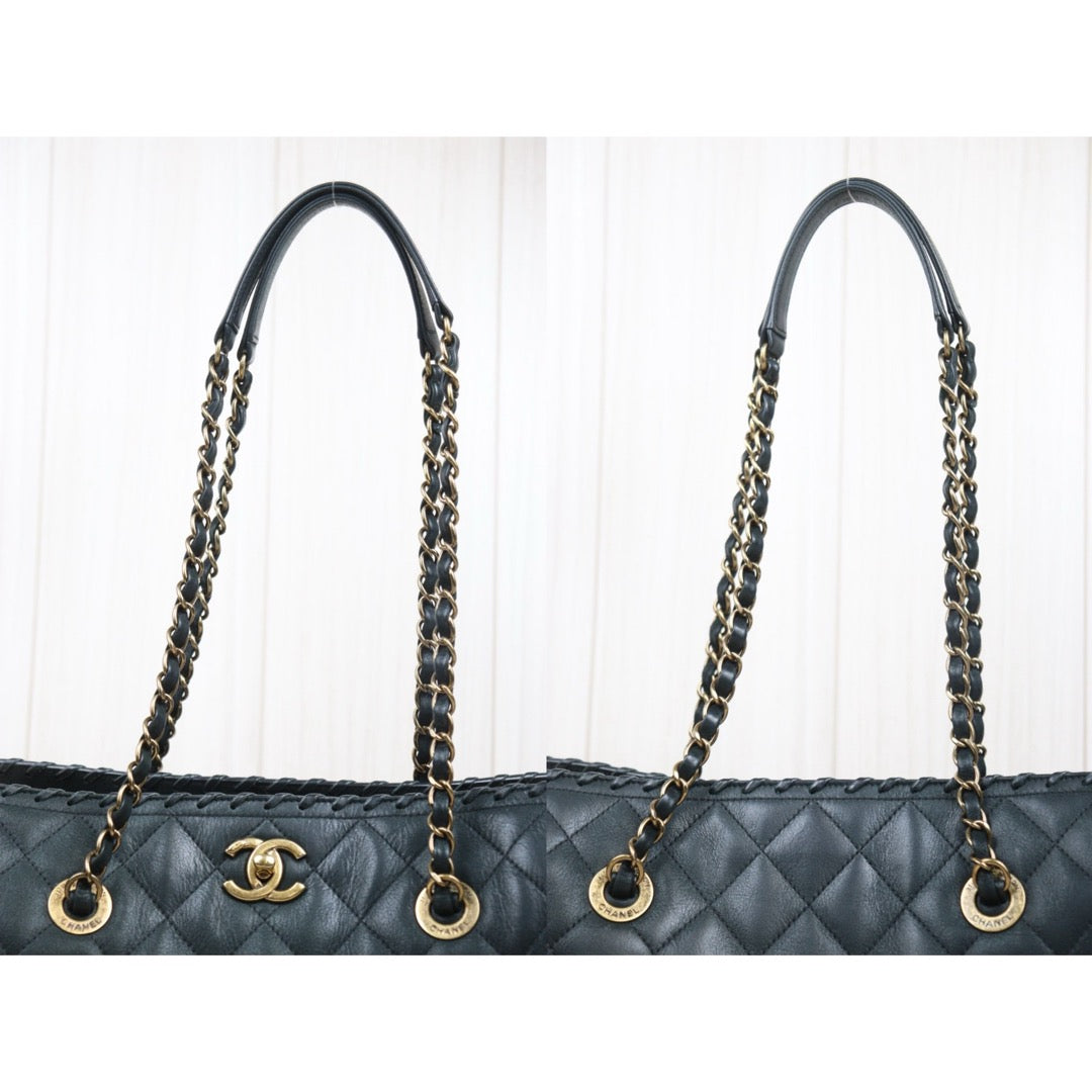 Good ( Rank AB)｜ CHANEL Matrasse Chain Calf Leather Tote Bag Dark Green Made In 2014 -2015 Year｜Y25061702