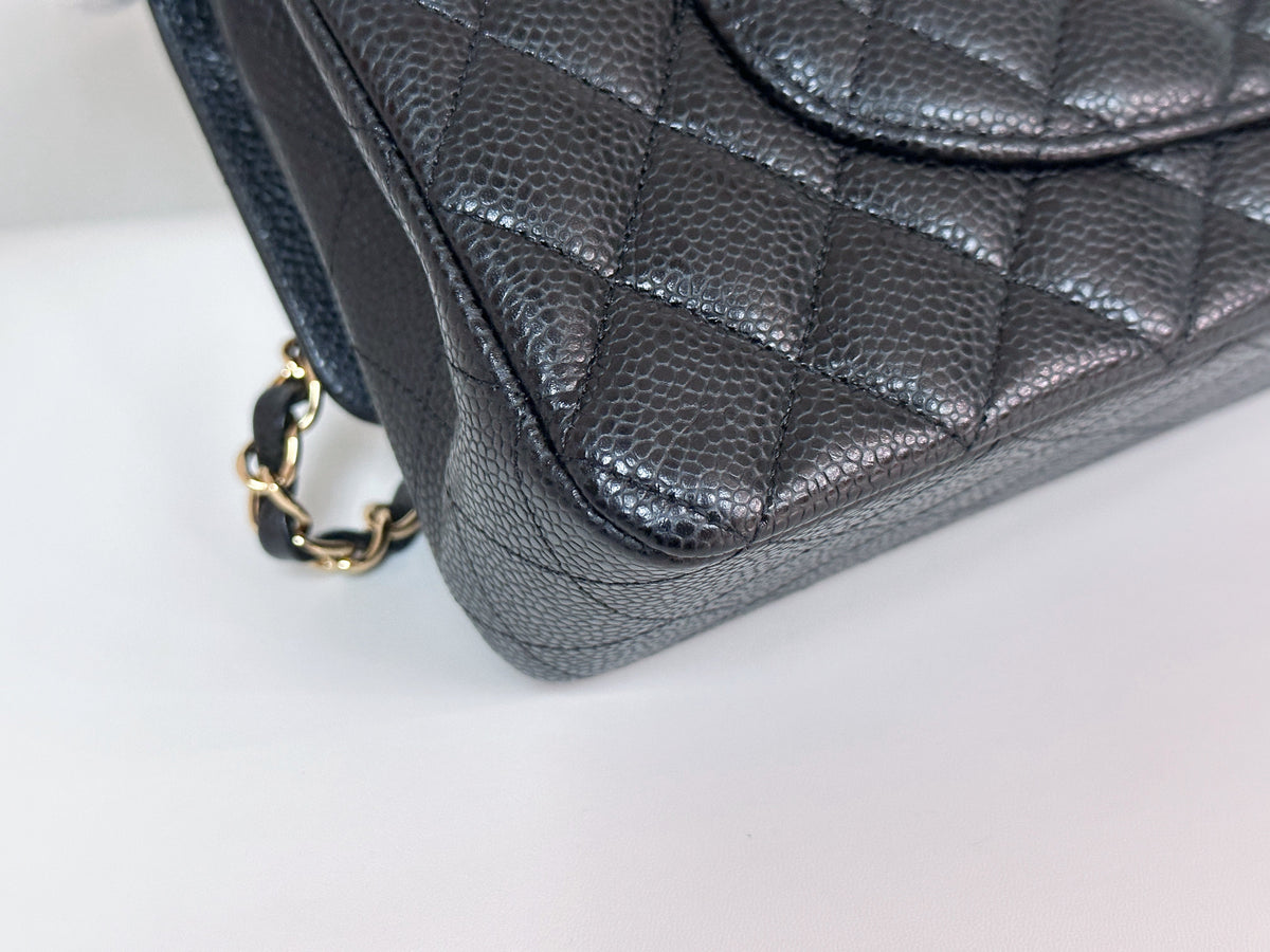 Chanel Medium Size Classic Quilted Caviar Double Flap Bag Black L9TX microchip