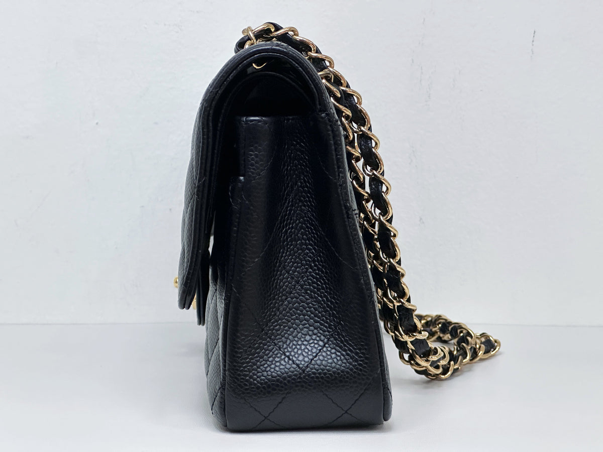 Chanel Medium Size Classic Quilted Caviar Double Flap Bag Black 1184 holo card