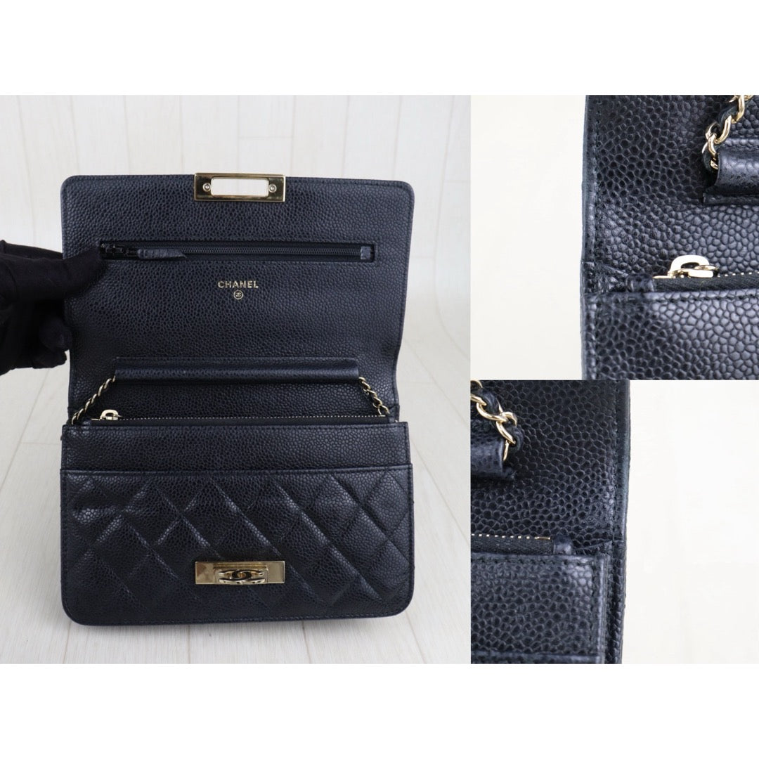 Good ( Rank AB)｜ CHANEL Matelasse Caviar Skin Chain WOC Black  Made in 2018Year ｜H25063007