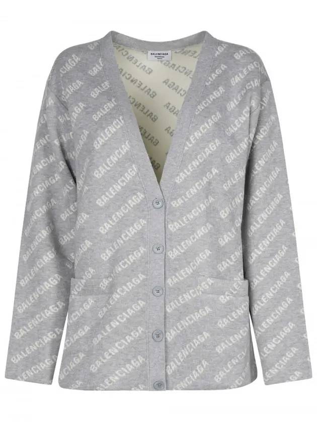 Luxury Balenciaga  wool over logo pattern cardigan Grey