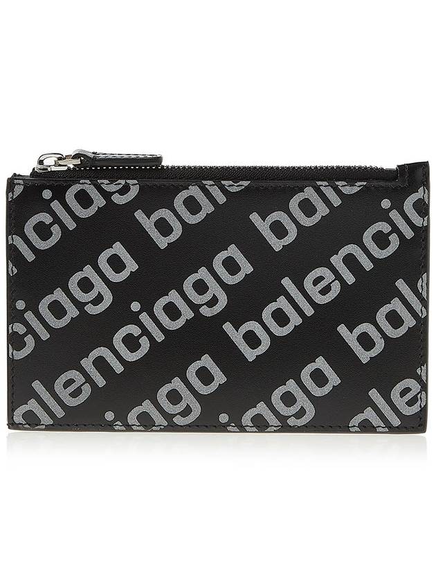 Luxury Balenciaga  All Over Logo Card Wallet Black