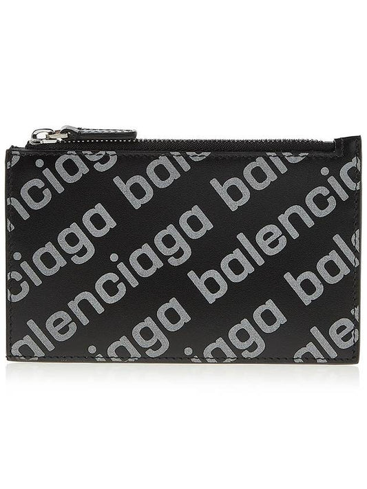 Luxury Balenciaga  All Over Logo Card Wallet Black