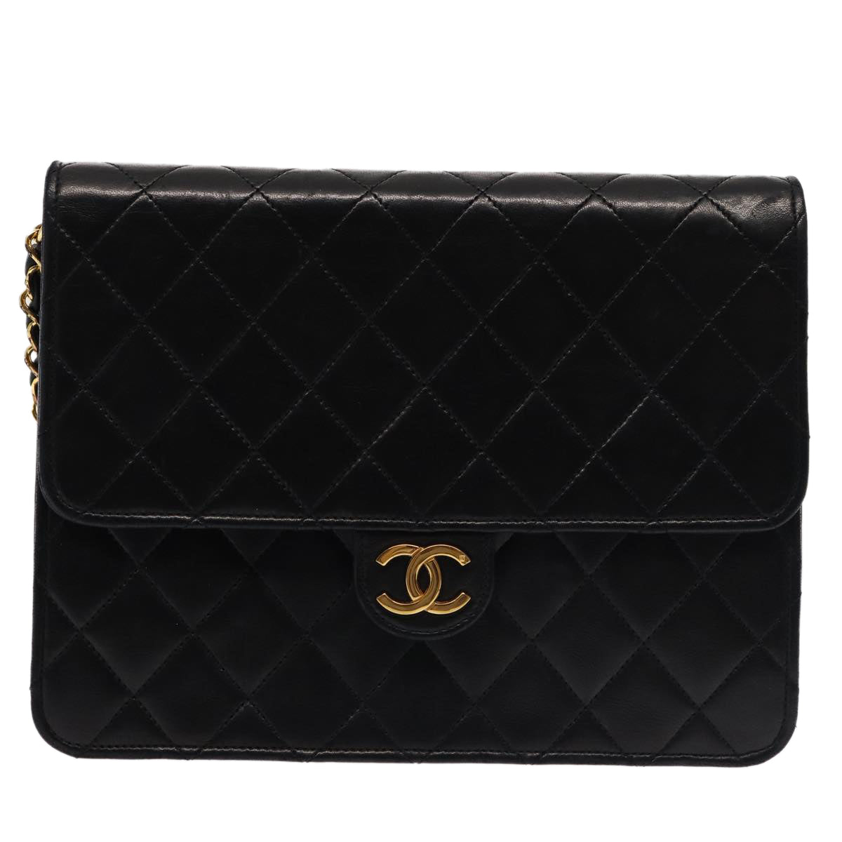 Top Quality Chanel Matelasse Chain Shoulder Bag Lamb Skin Black CC Auth 83342