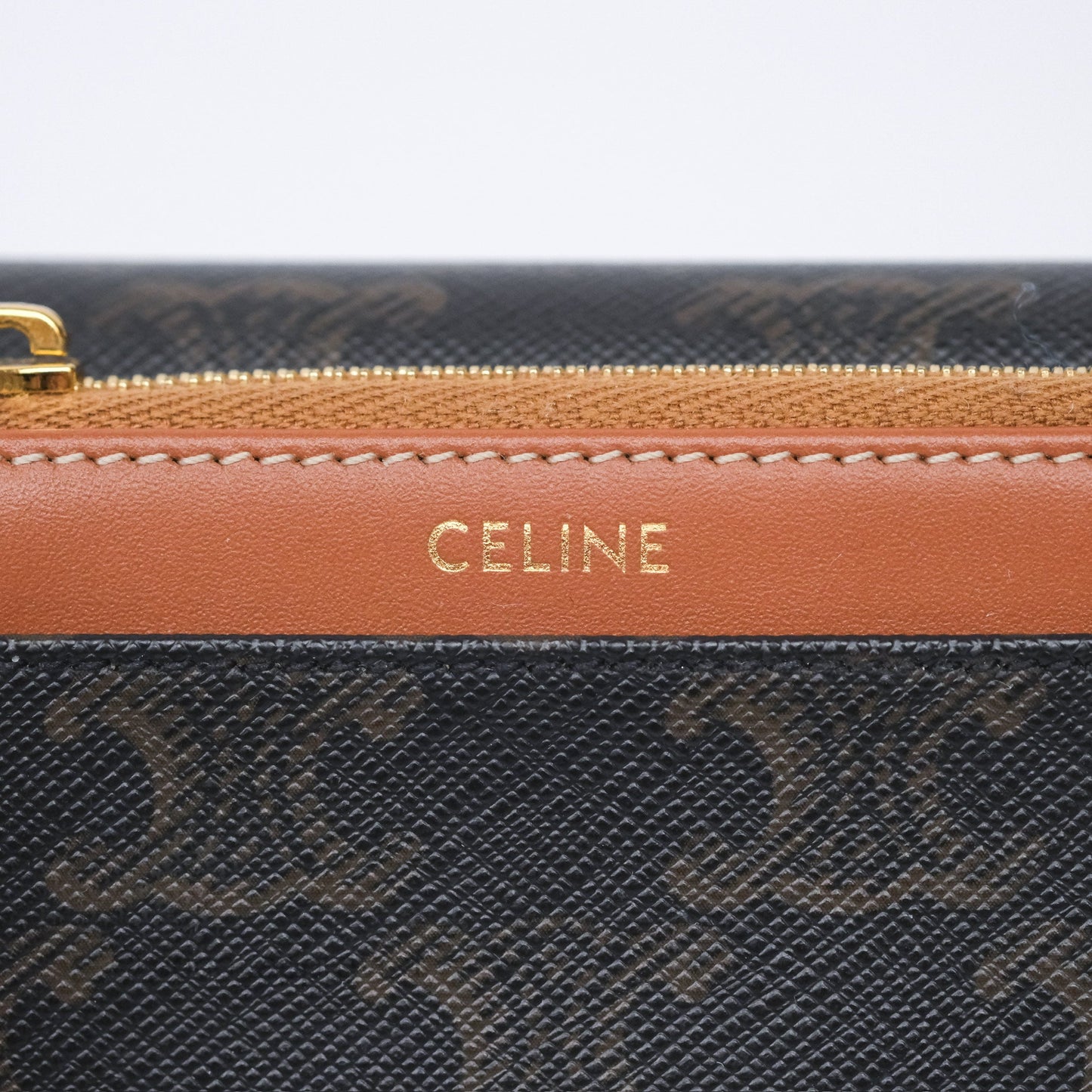 Celine Compact Wallet with Coin Triomphe Canvas Tan Lambskin