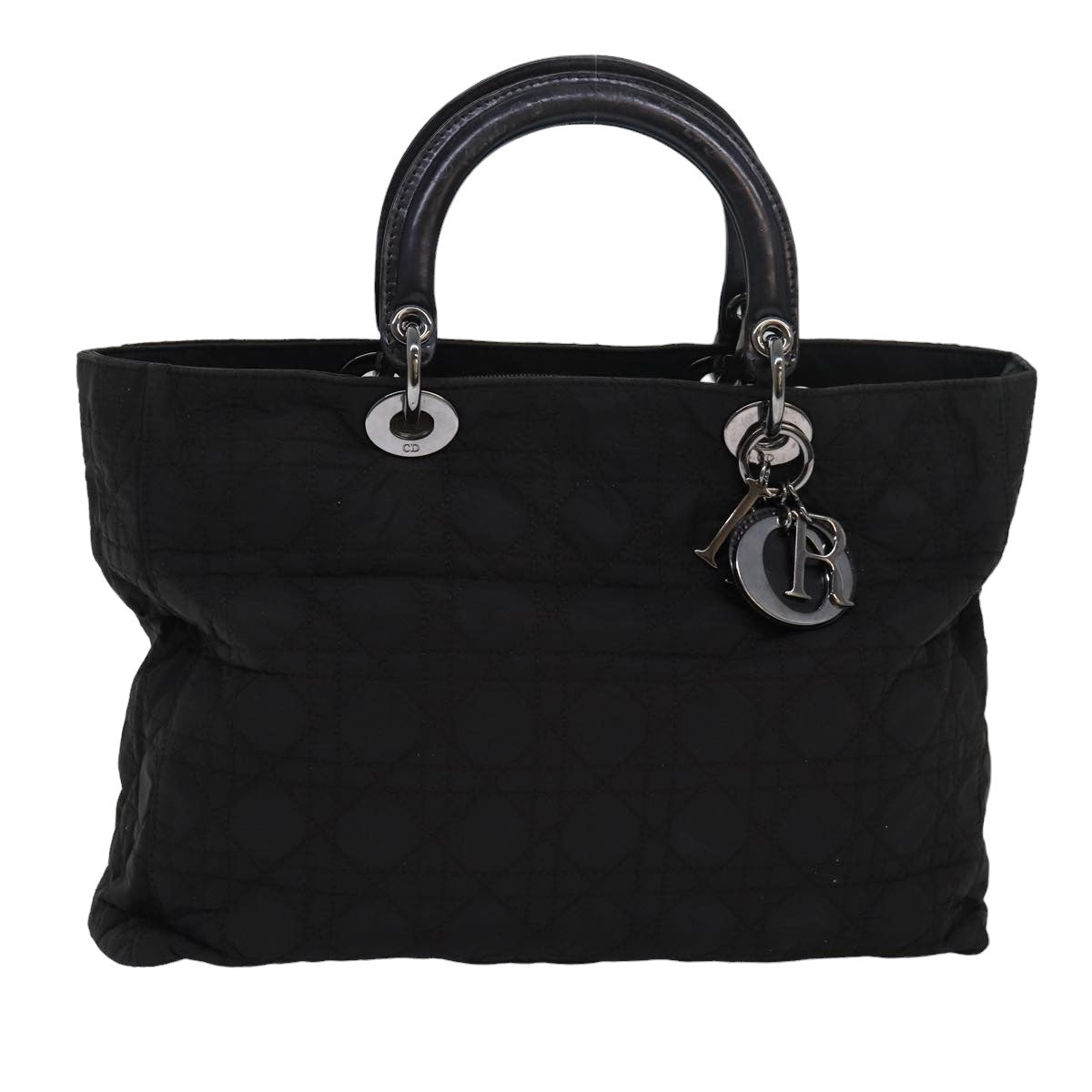 CHRISTIAN DIOR Lady Dior Canage Hand Bag Nylon Black Auth 83413