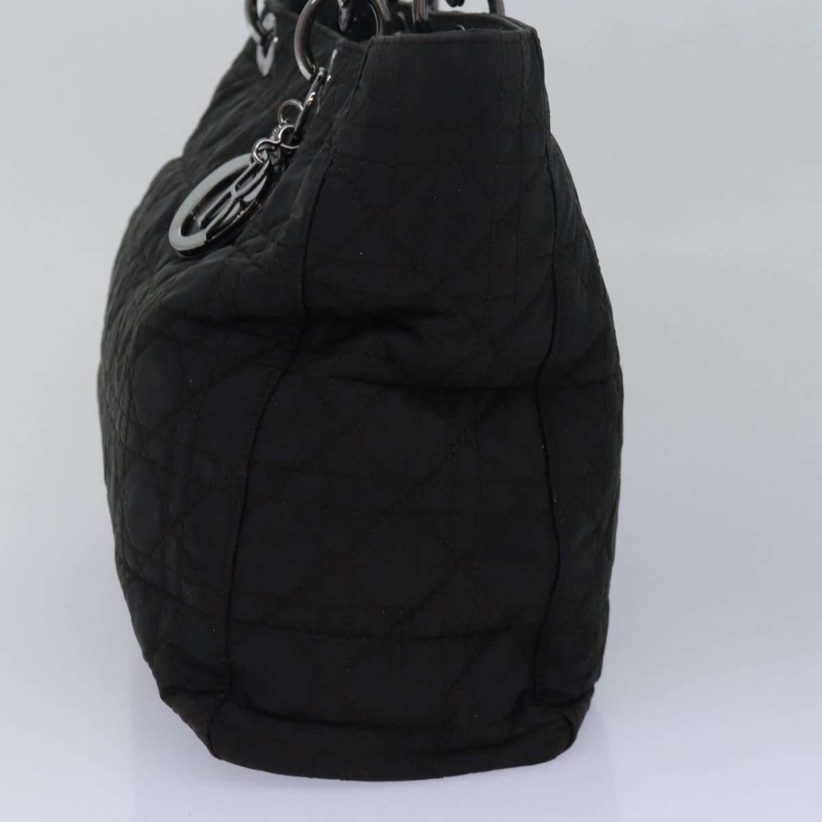CHRISTIAN DIOR Lady Dior Canage Hand Bag Nylon Black Auth 83413