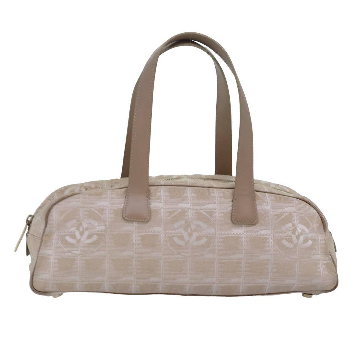 CHANEL New Travel Line Hand Bag Nylon Beige CC Auth 83429