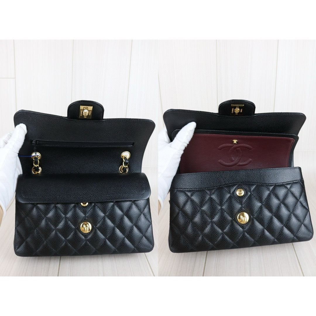 Excellent（Rank SA）｜CHANEL Caviar Skin Matrasse Double Flap 23 Shoulder Bag Black Made In 2020 Year｜S25031402