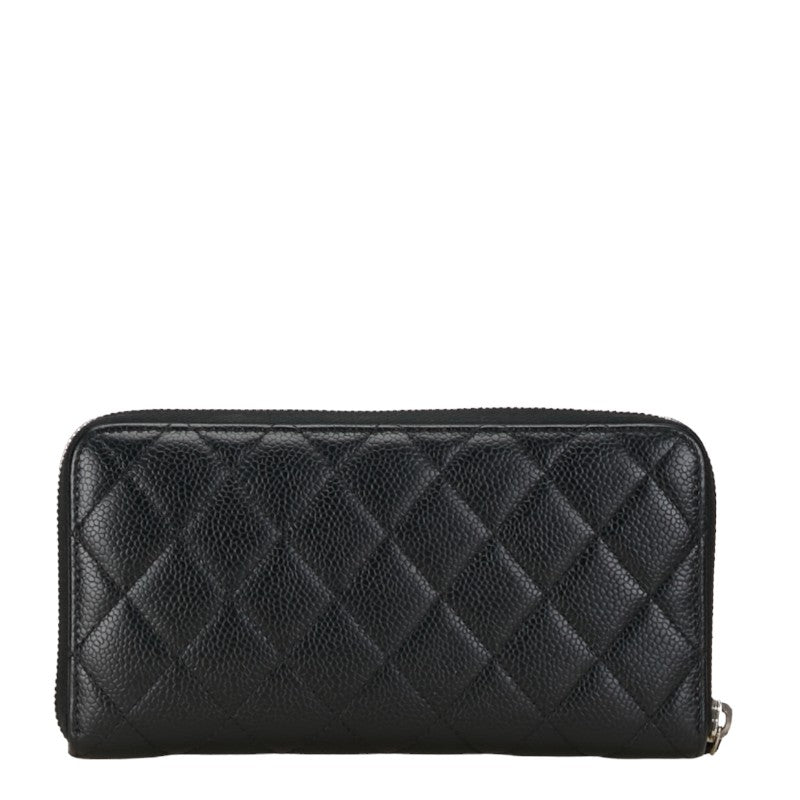 Chanel Coco Roundfather Long Wallet AP0242 Black Silver Caviar S  CHANEL