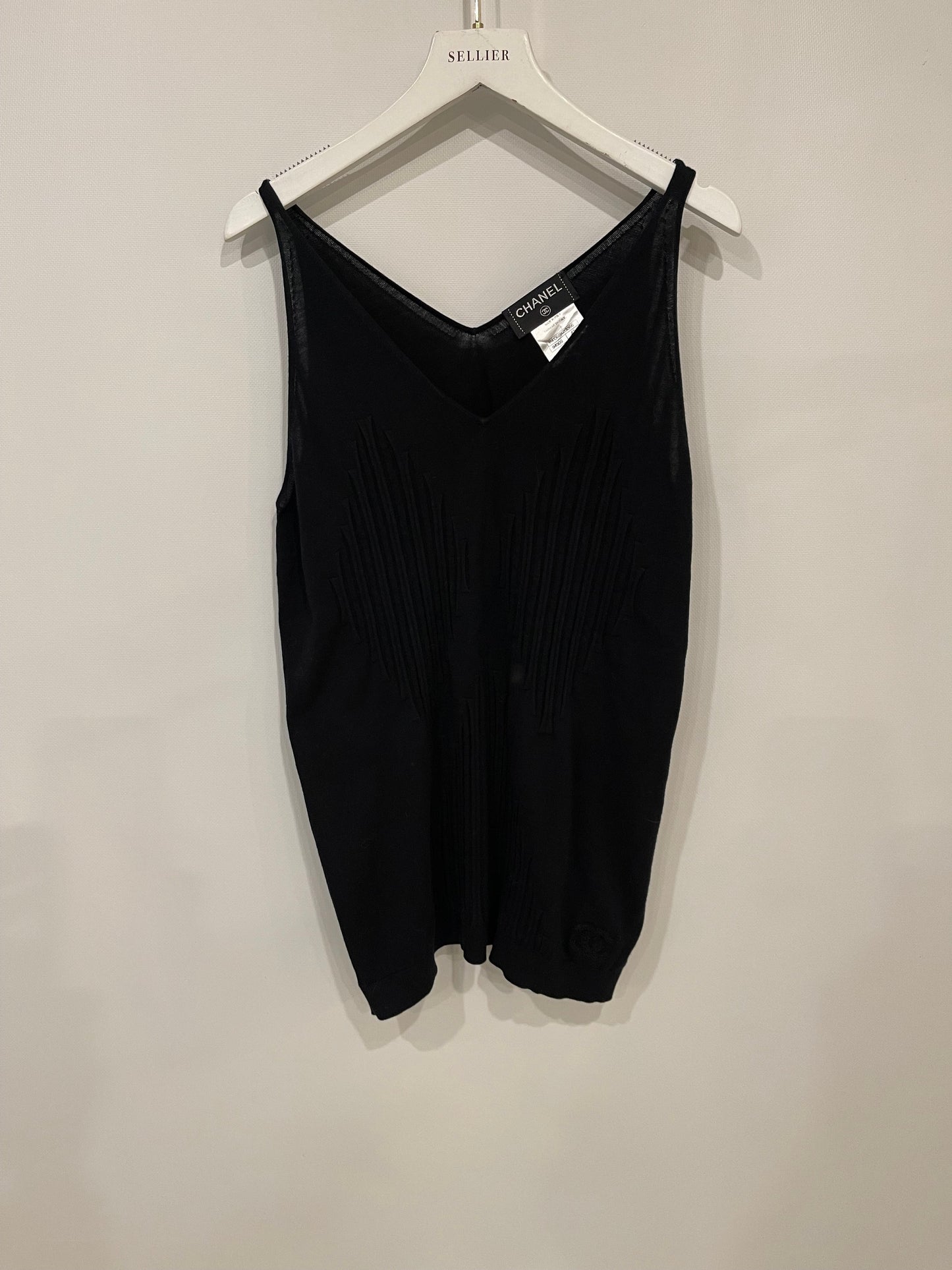 Chanel Black Sleeveless Tank Top with Black Stitched CC Logo Size FR 42 (UK 14)