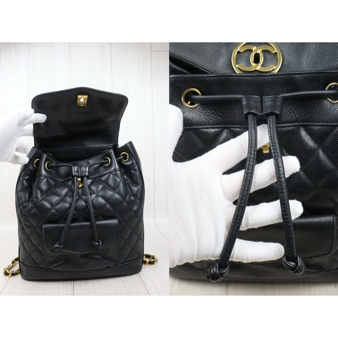 Good ( Rank AB)｜CHANEL  Caviar Skin Leather Calf Backpack  Black Made in 1991-1994Year｜25042802