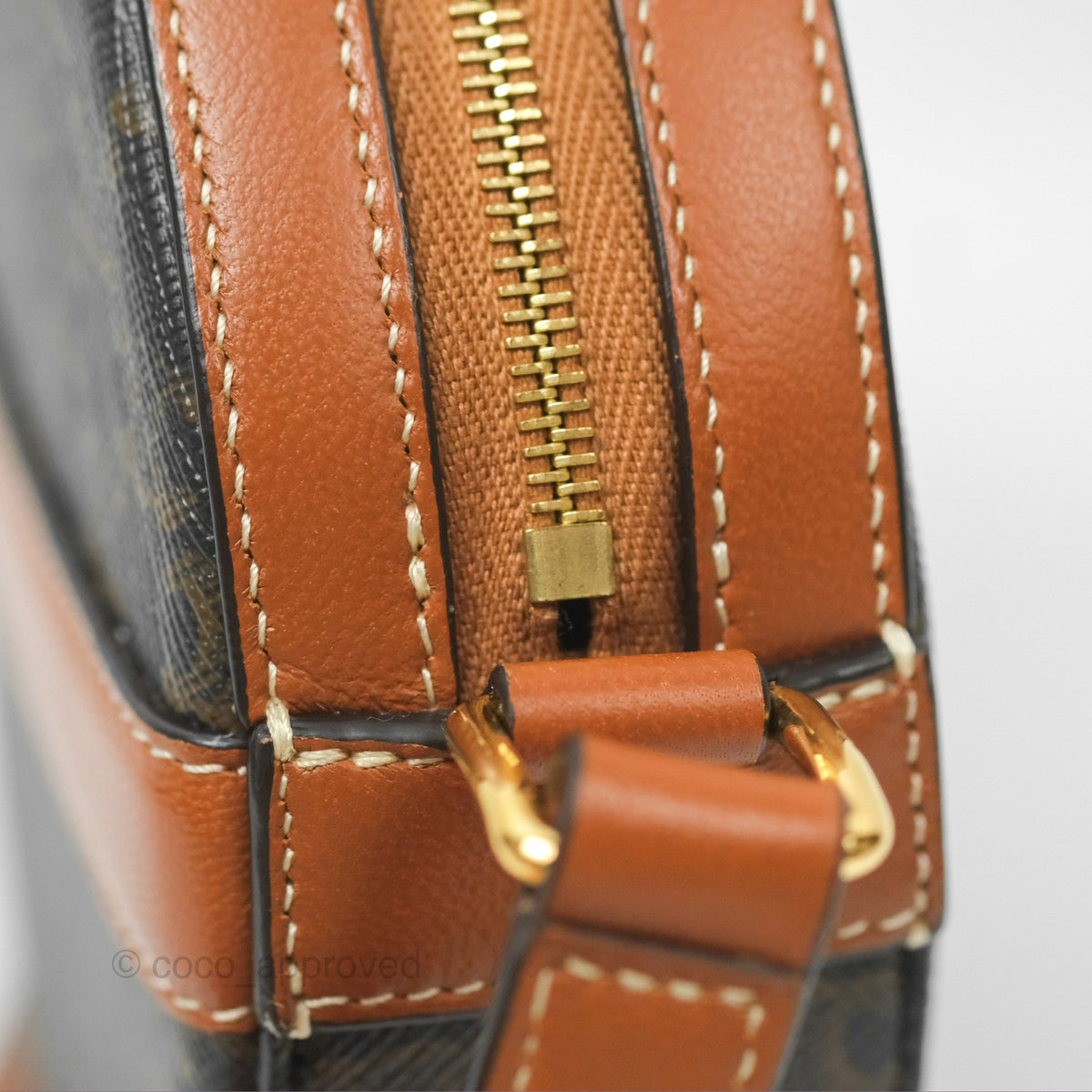 Celine Round Purse on Strap Triomphe Canvas Tan