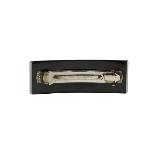 CHANEL Black Hair Barrette With Pearl Cc Logo & Gold Planes