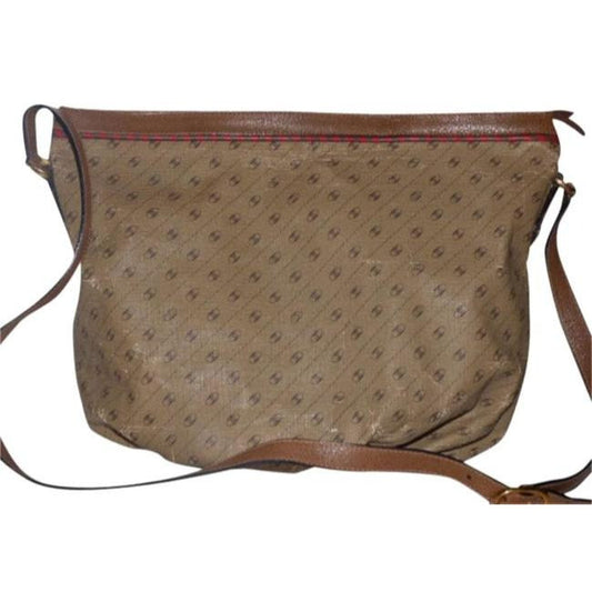 Gucci Vintage Camel Leather With Red Green Striped Accents Logo Link Print