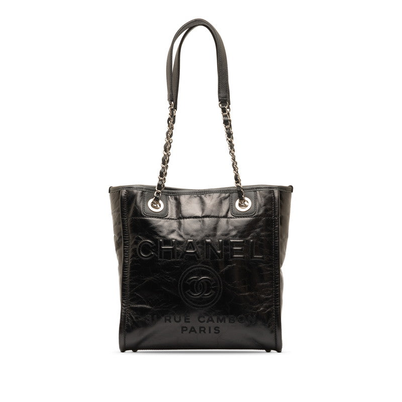 Chanel Deauville PM Chain Tote Handbag Black Leather  Chanel