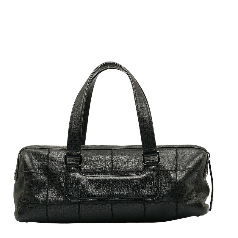 Chanel Chocolate Bar Logo Mini Boston Bag Handbag Black Caviar S  CHANEL
