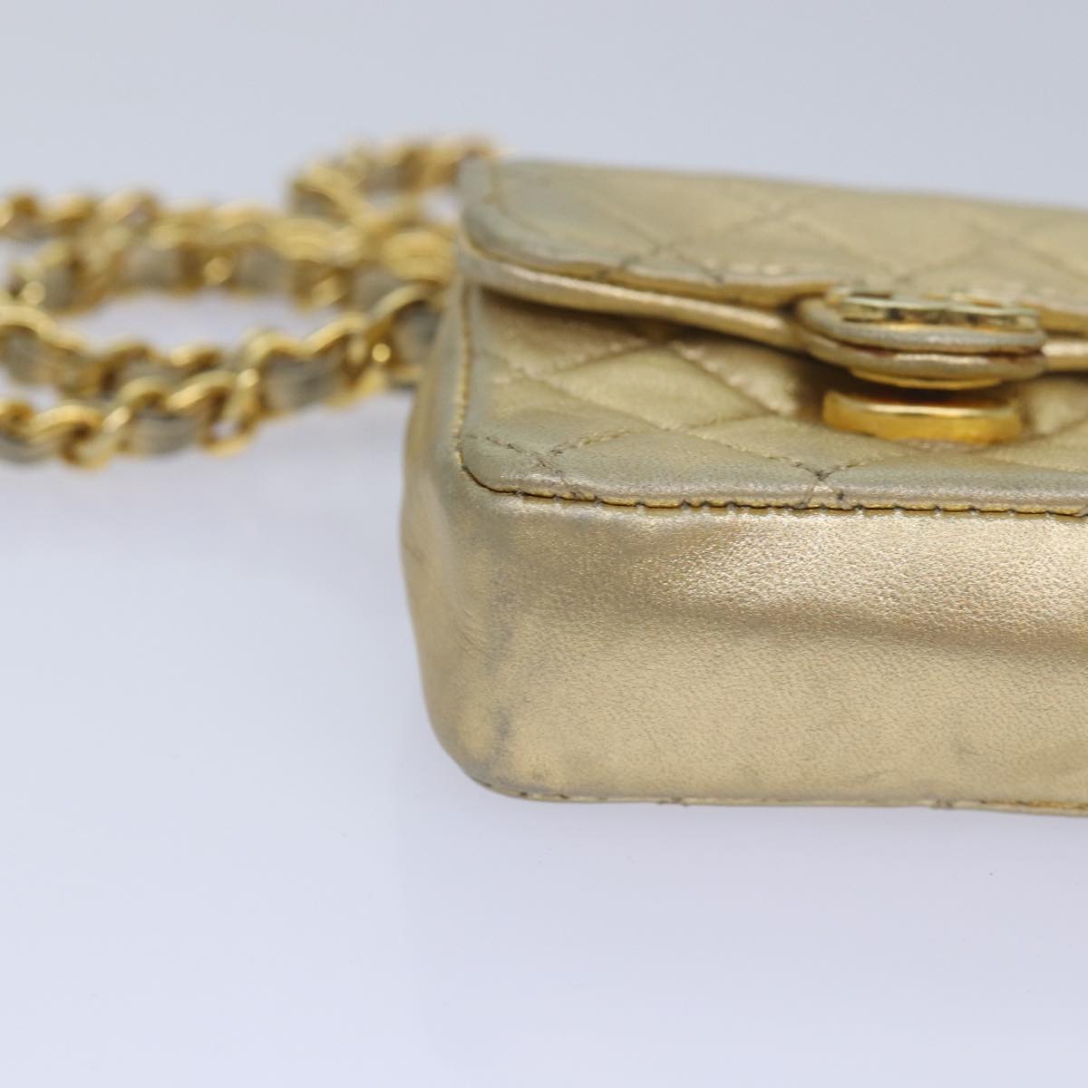 Top Quality Chanel Mini Matelasse Chain Shoulder Bag Lamb Skin Gold Tone CC Auth 84205A