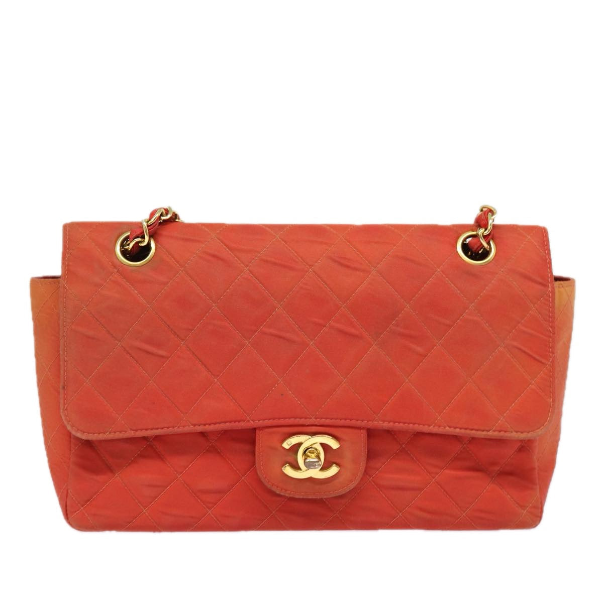 Top Quality Chanel Matelasse Chain Shoulder Bag Nylon Orange CC Auth 84479