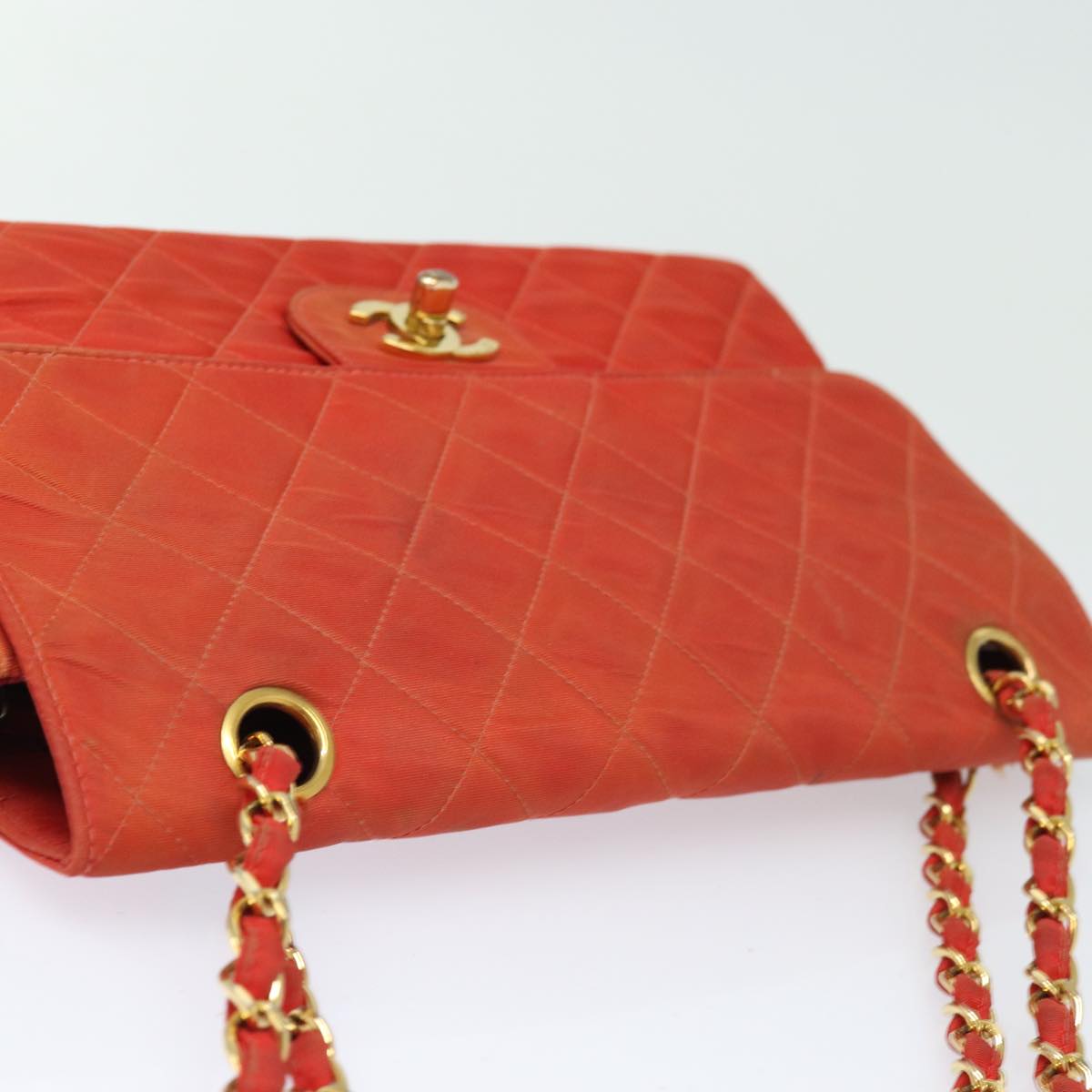 Top Quality Chanel Matelasse Chain Shoulder Bag Nylon Orange CC Auth 84479