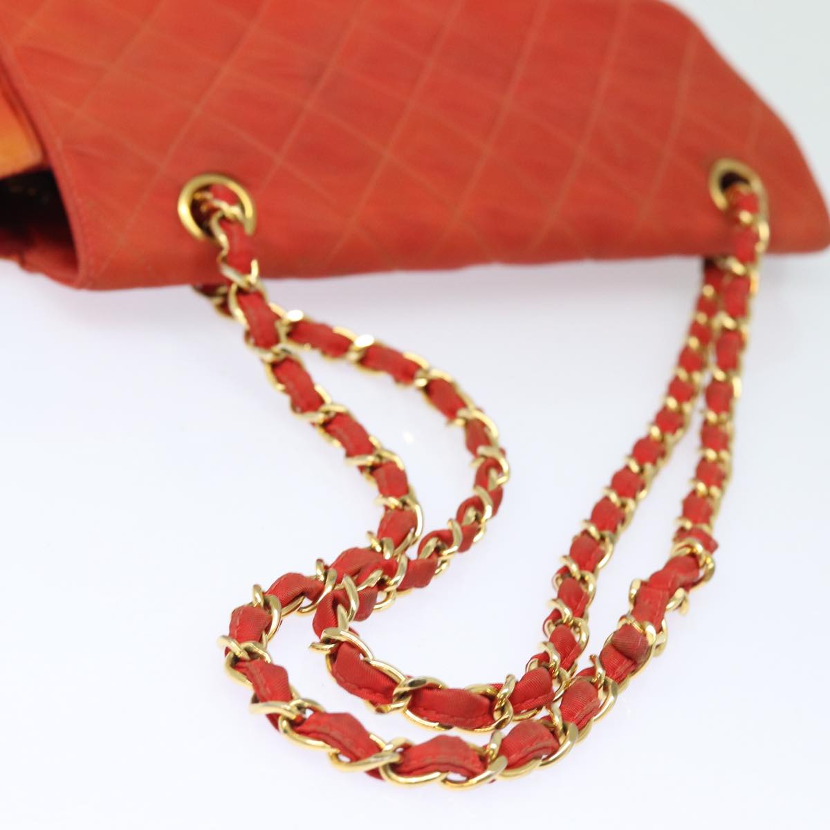 Top Quality Chanel Matelasse Chain Shoulder Bag Nylon Orange CC Auth 84479