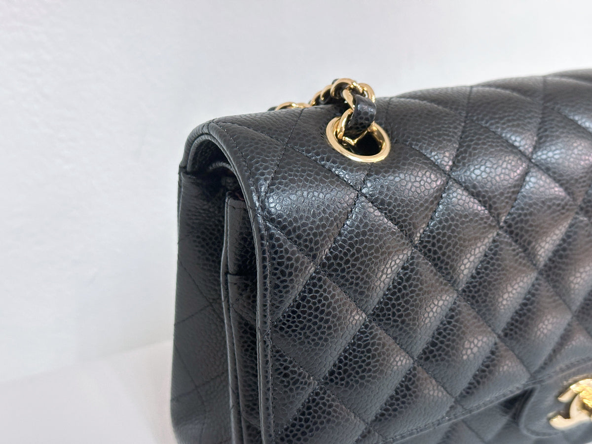 Chanel Medium Size Classic Quilted Caviar Double Flap Bag Black L9TX microchip