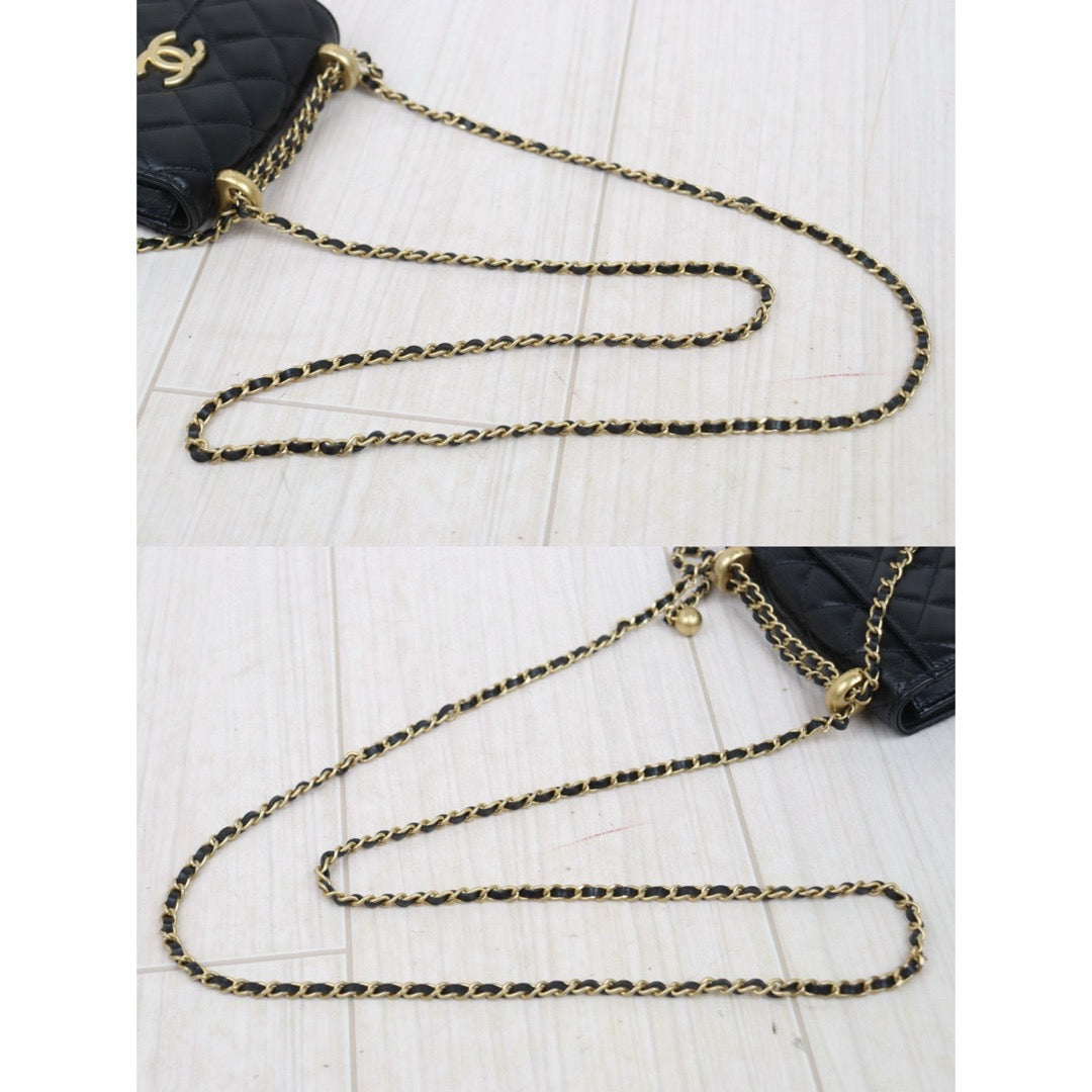 Excellent（Rank SA）｜ CHANEL Matelasse Doubel Golden Ball Chain Mini WOC Black  Made in 2021-2022 Year ｜W25051601