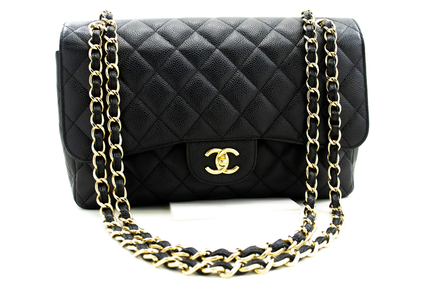 CHANEL Classic Large 11" Chain Shoulder Bag W Flap Black Caviar