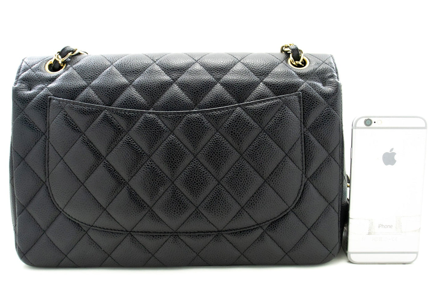 CHANEL Classic Large 11" Chain Shoulder Bag W Flap Black Caviar