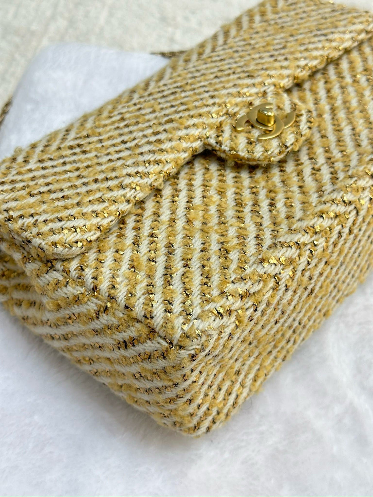 Chanel Medium Gold Tweed Single Flap Bag