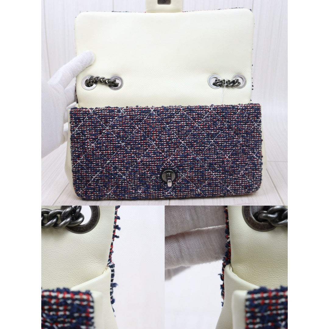 Very Good ( Rank A)｜ CHANEL Canvas Lamb Leather Weave Single Flap 25 Shoulder Bag｜P24122005