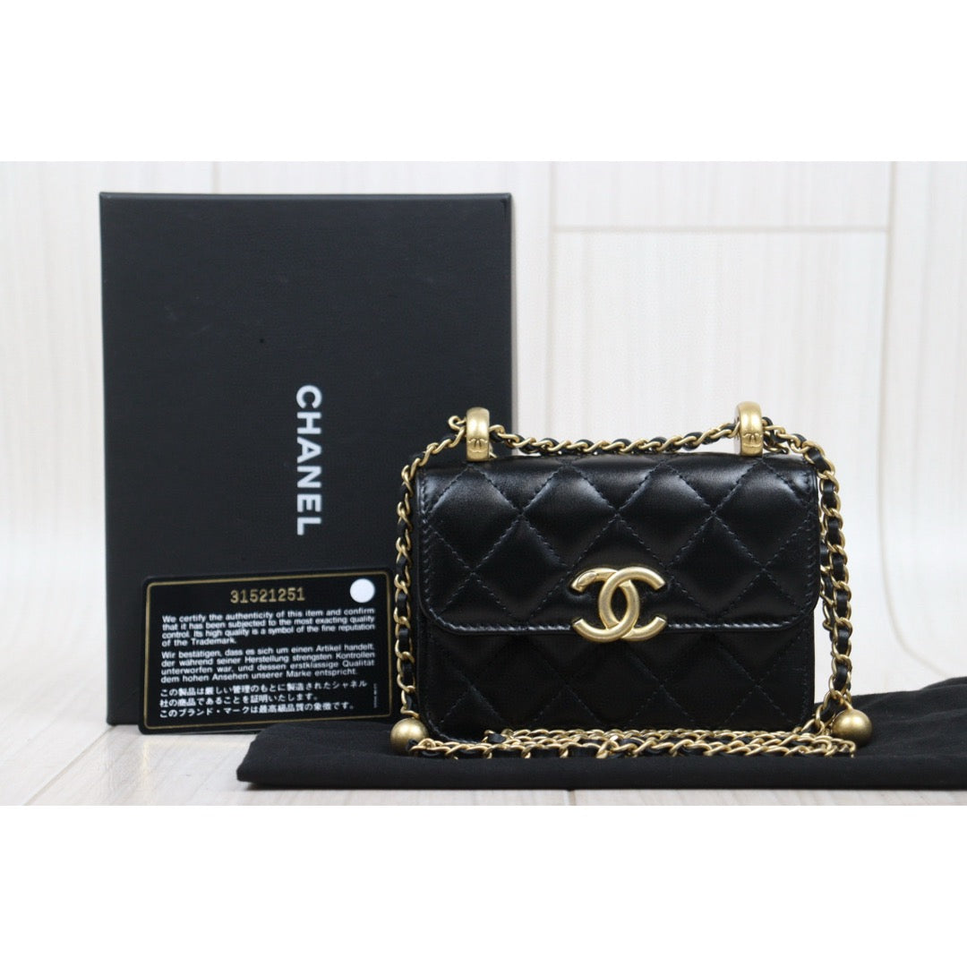 Excellent（Rank SA）｜ CHANEL Matelasse Doubel Golden Ball Chain Mini WOC Black  Made in 2021-2022 Year ｜W25051601